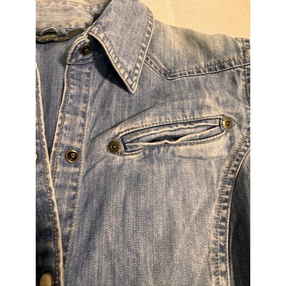 Eddie Bauer Western Shirt Womens Small Blue Denim Pearl Snap Long Sleeve Top - Picture 5 of 14